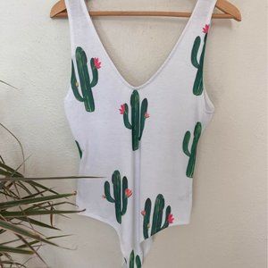 White bodysuit with cactus print